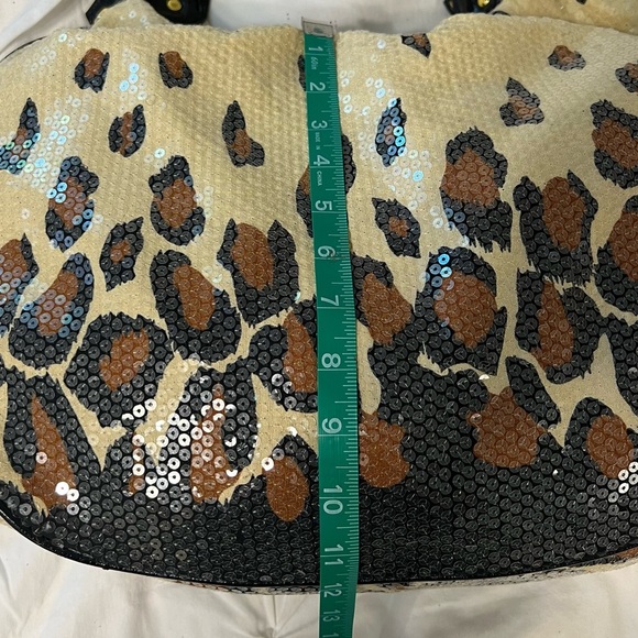 VINTAGE Betsy Johnson Black Brown Leopard Print Sequin Hobo Shoulder Bag Purse - Picture 11 of 12